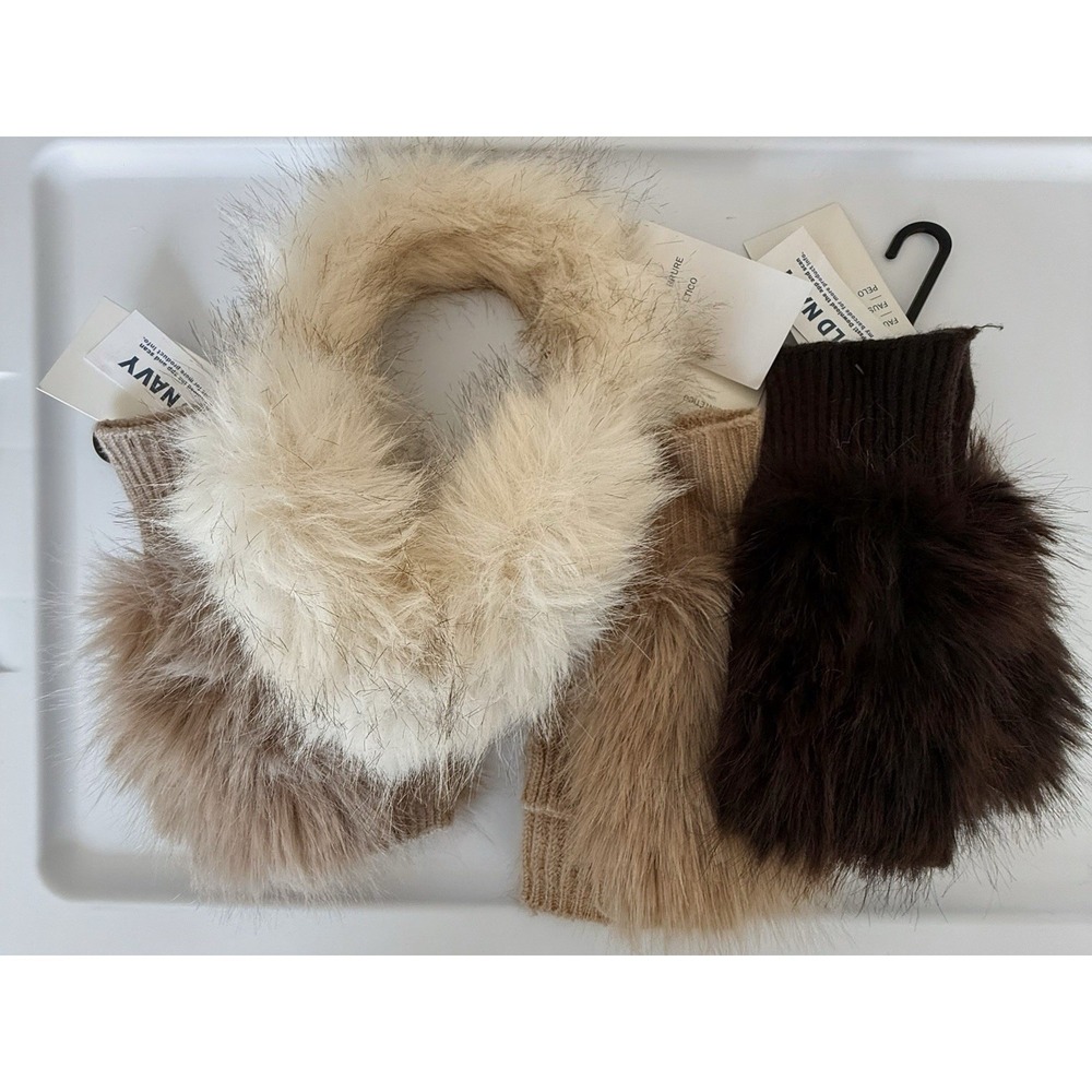 Old Navy Cozy Faux Fur Gloves Earmuffs Women's Lot 4 Winter Gift Set Soft Plush